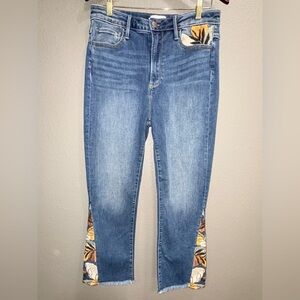 Driftwood Clara ankle flare jeans medium wash botanical embroidery Size W29 L27
